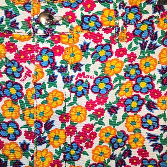 Marni Pop Garden Floral Print Wide Leg Crop Jeans White Multicolor Size 42 US 6 - Picture 11 of 12